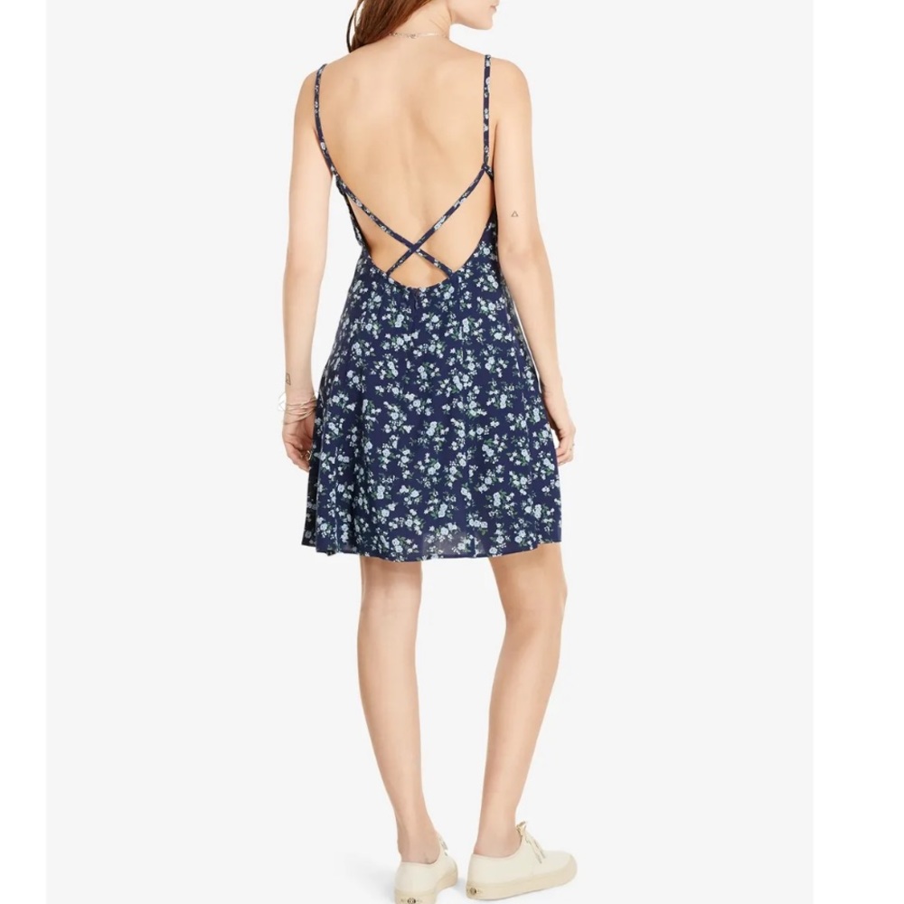 EUC Denim & Supply Ralph Lauren Blue Floral Mini Dress Low back Strappy Soft 8